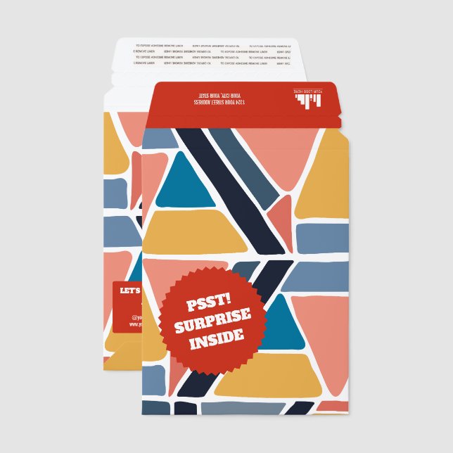 Red Modern Mosaic Surprise Inside Small Business Envelope Mailers (Front & Back)