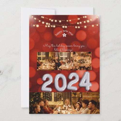 red modern new year photo collage card