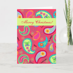 Red Modern Paisley Pattern Merry Christmas Holiday Card