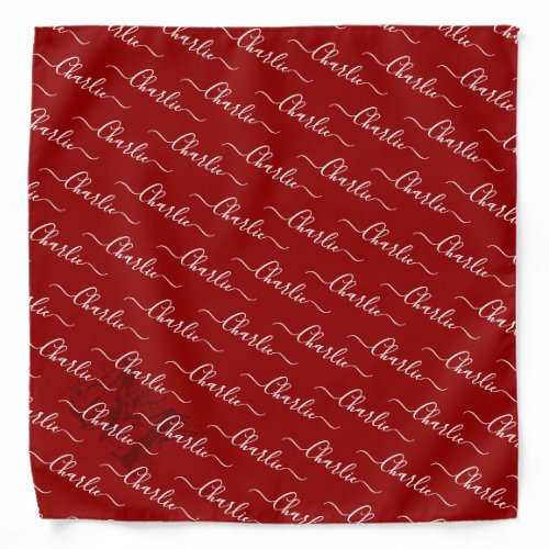 Red modern personalized name script and monogram bandana