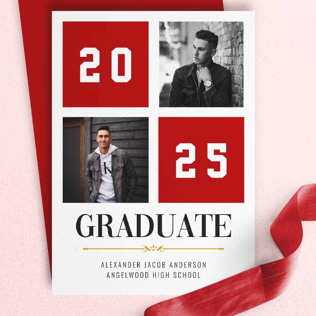 Red Modern Photo Collage Grad Announcement (Creator Uploaded)