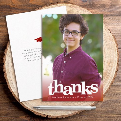 Red modern photo graduation bold simple typography thank you card
