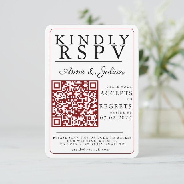 Red Modern Photo RSVP Insert QR Code Card (Standing Front)