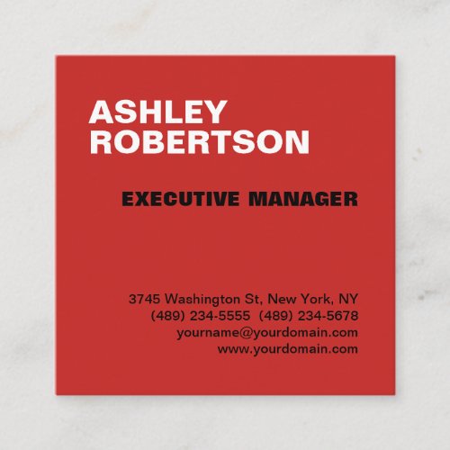 Red Modern Professional Minimalist Elegant Square Business Card