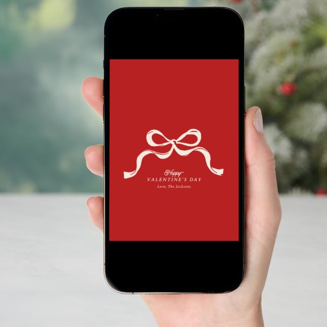 red modern retro bow non photo Happy Valentine's Holiday Card (Front Digital)