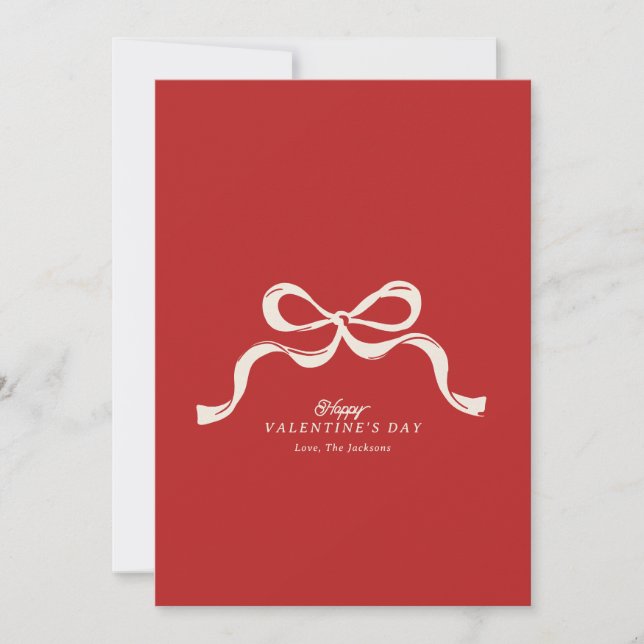 red modern retro bow non photo Happy Valentine's Holiday Card (Front)