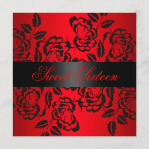 Red Modern Rose Sweet 16 Birthday Invite
