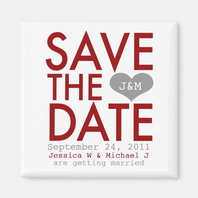 Red Modern Save the Date Magnet (Front)