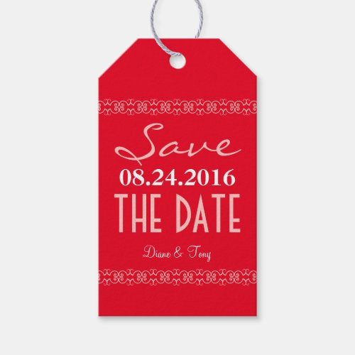 Red Modern Save The Date Wedding Favor Tags