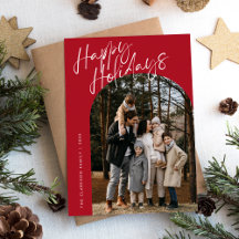 Red Modern Script Happy Holidays Arch 2 Photo