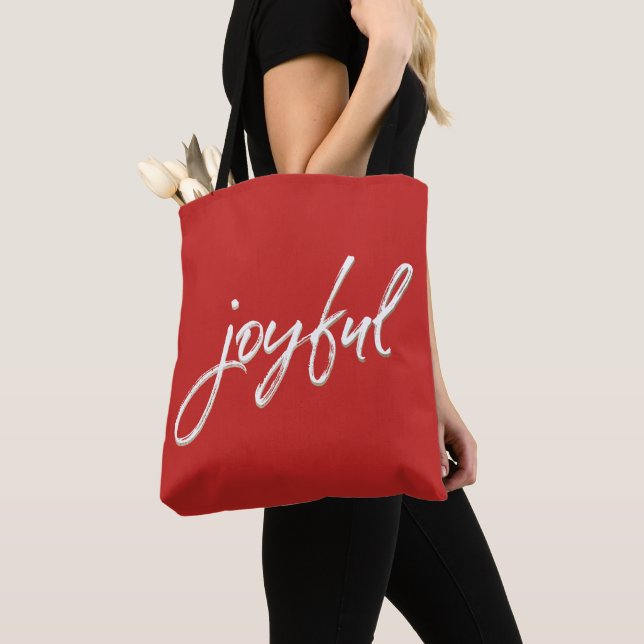 Red Modern Script Joyful Christmas Red business Tote Bag (Close Up)