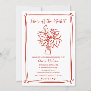 Red Modern She's off the Market Bridal Shower  Invitation