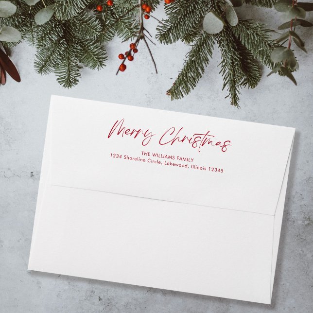 Red Modern Simple Calligraphy Merry Christmas  Envelope (Creator Uploaded)