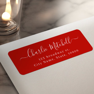 Red Modern Simple elegant script return address Label
