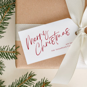 Red Modern Simple Script Merry Christmas  Gift Tags