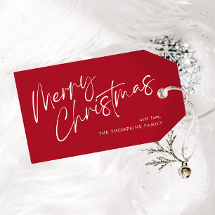 Red Modern Simple Script Merry Christmas Gift Tags