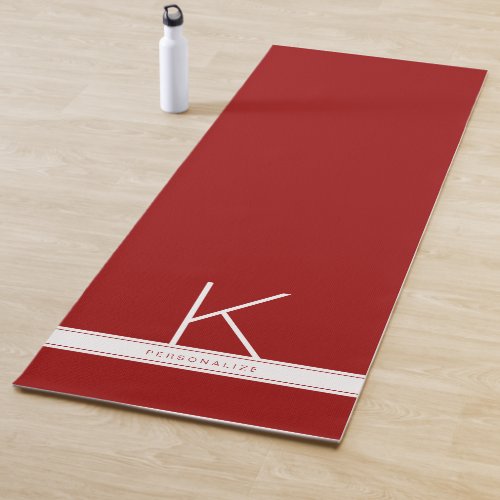 Red Modern Simple Stripe Monogram Name Yoga Mat