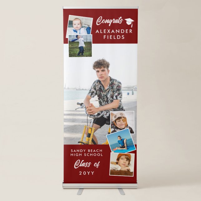 Red Modern Snapshot Congrats Graduation Retractable Banner (Front)