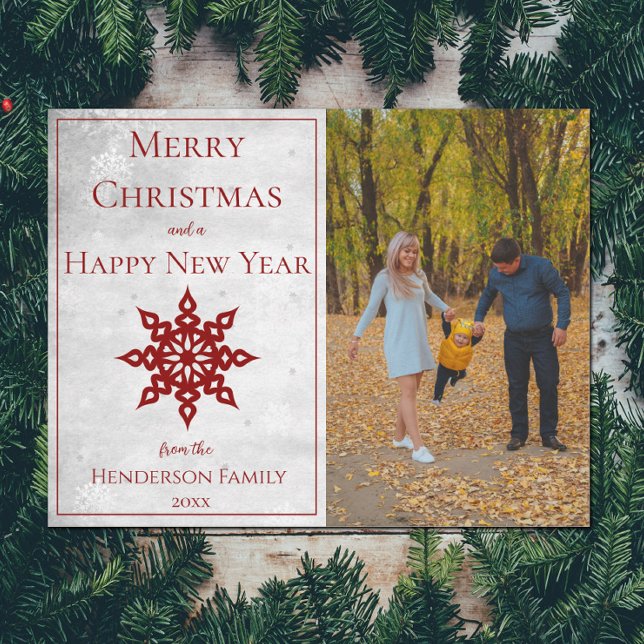 Red Modern Snowflake Photo Holiday Card (Red Modern Snowflake Photo Holiday Card)