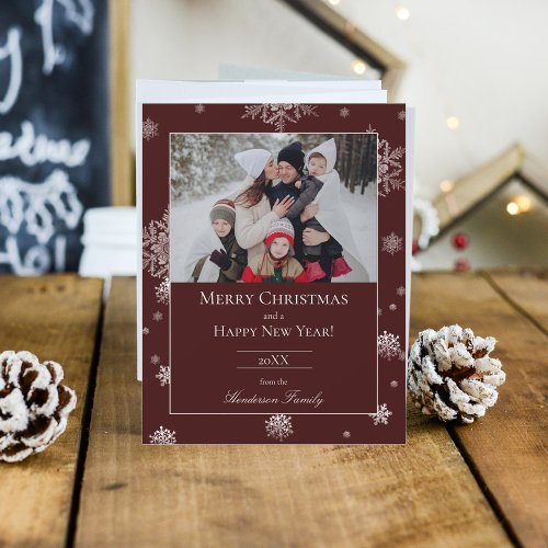 Red Modern Snowflakes Flat Holiday Photo Card