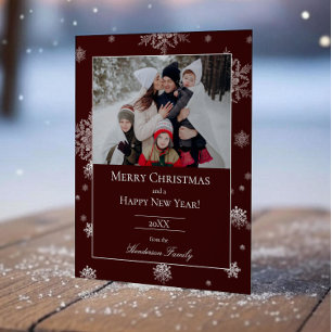 Red Modern Snowflakes Flat Holiday Photo Card