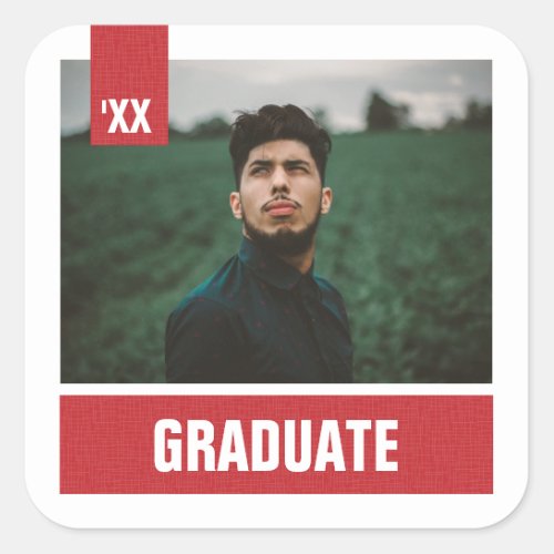 Red Modern Textured Photo Graduation Square Sticker