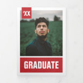 Red Modern Textured Photo Graduation Tri-Fold Invitation (Cover)