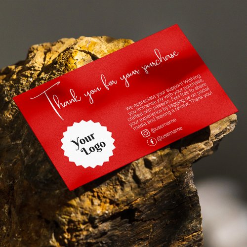 Red Modern Thank You For Your Purchase Business Card