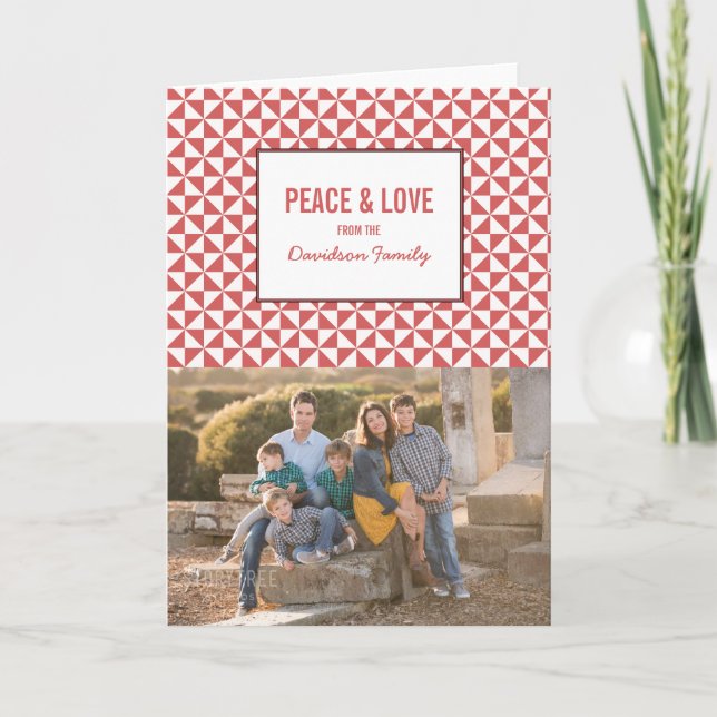 Red Modern Triangles Holiday Photo Card (Front)