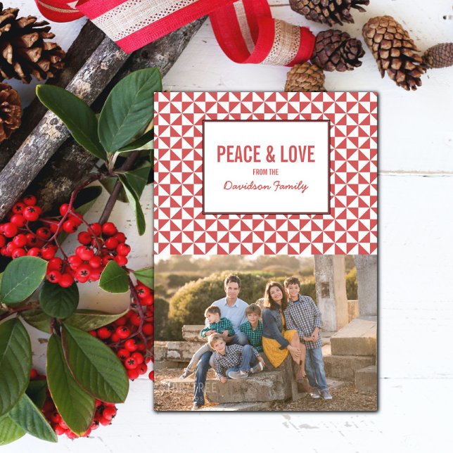 Red Modern Triangles Holiday Photo Card (Red Modern Triangles Holiday Photo Card)