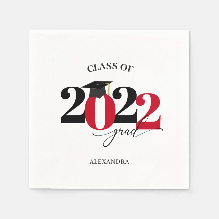 Red Modern Typography Class of 2022 Graduate Napkins Zazzle