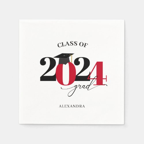 Red Modern Typography Class of 2024 Graduate  Napkins