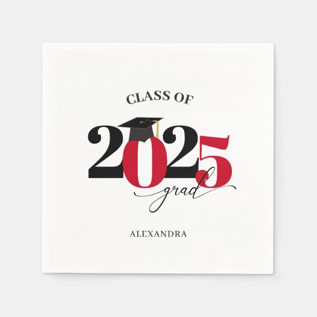 Red Modern Typography Class of 2025 Graduate  Napkins (Front)