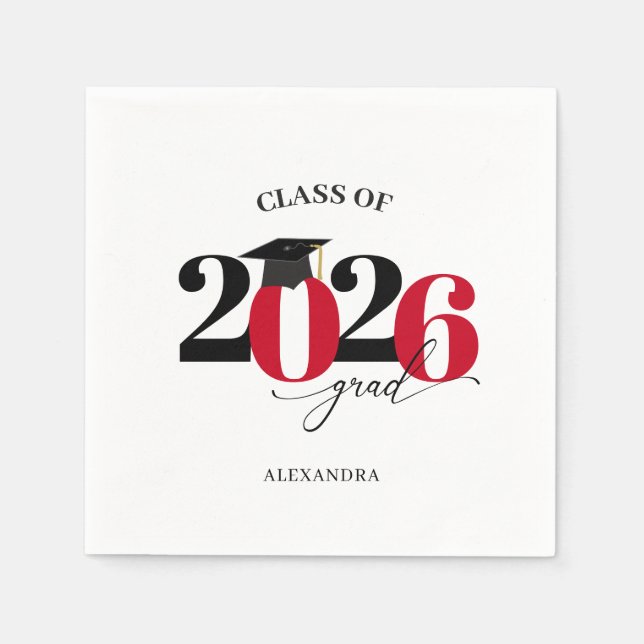 Red Modern Typography Class of 2026 Graduate  Napkins (Front)