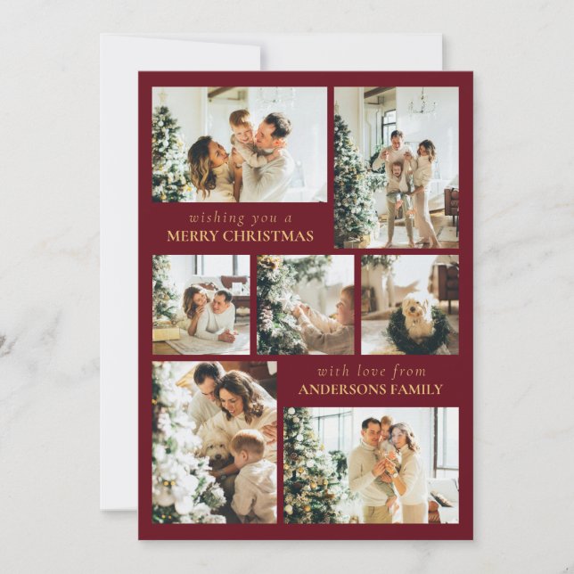 Red Modern Typography Photo Collage Christmas Holiday Card (Front)