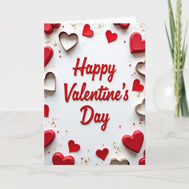 Red Modern Valentines Heart Card (Front)