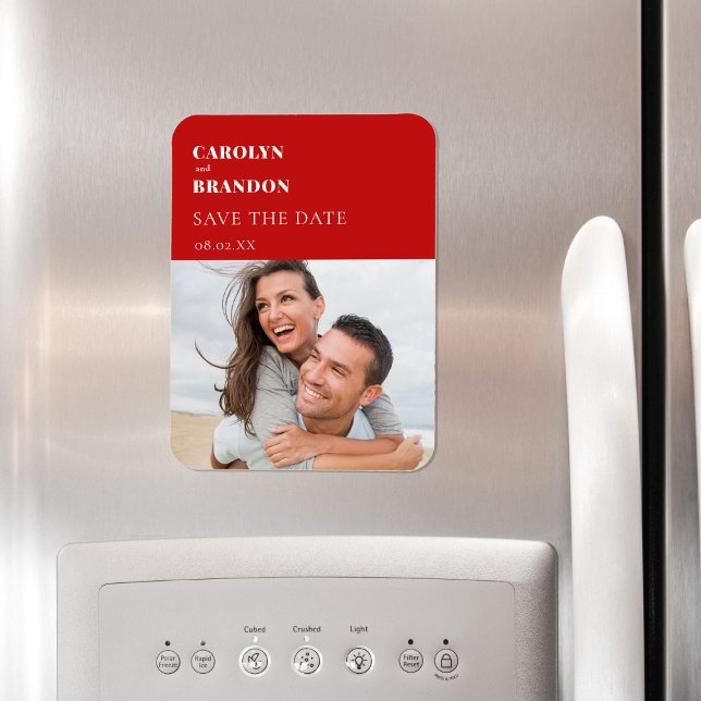 Red Modern Wedding Save the Date Magnet (Modern simple red minimalist wedding save the date magnet)