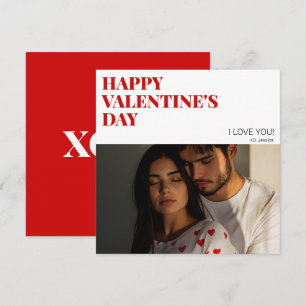 Red Modern Xoxo Couple Photo Happy Valentines Day Holiday Card