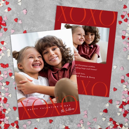 Red Modern XOXO Photo Valentines Day Holiday Card
