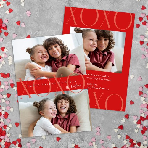 Red Modern XOXO Photo Valentines Day Holiday Card