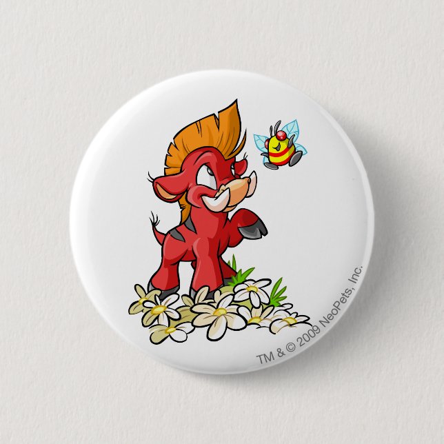 Red Moehog and Buzz Pinback Button (Front)