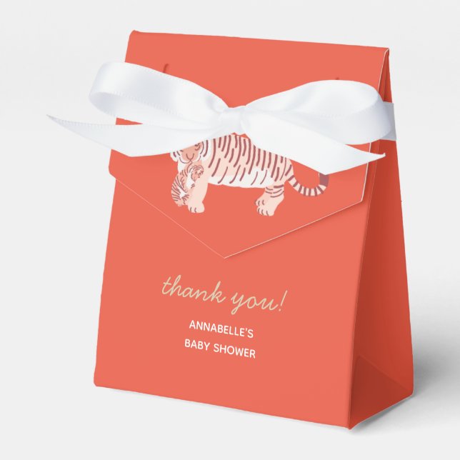 Red Mom Tiger & Cub Baby Shower Gift Box (Front Side)