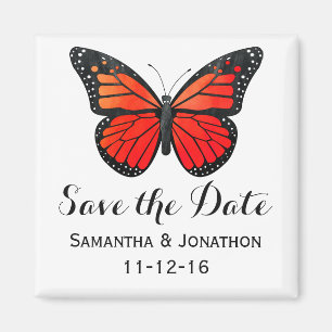 Red Monarch Butterfly Wedding Save the Date Magnet