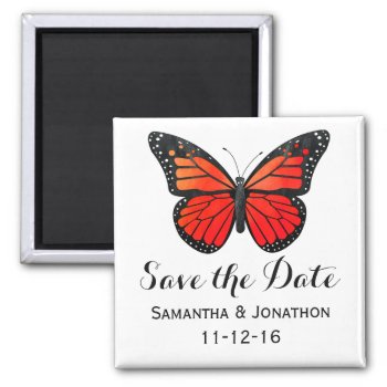 Red Monarch Butterfly Wedding Save The Date Magnet by prettypicture at Zazzle