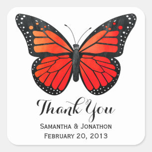 Red Monarch Butterfly Wedding Thank You Square Sticker