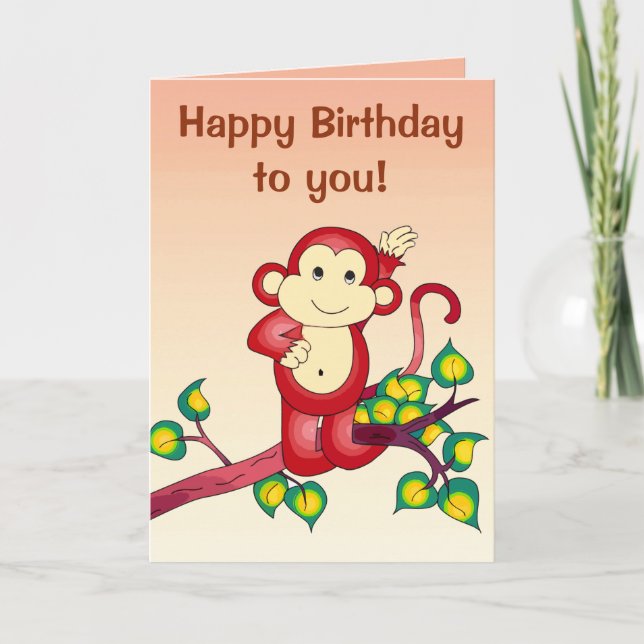 Red Monkey Animal Birthday Card (Front)