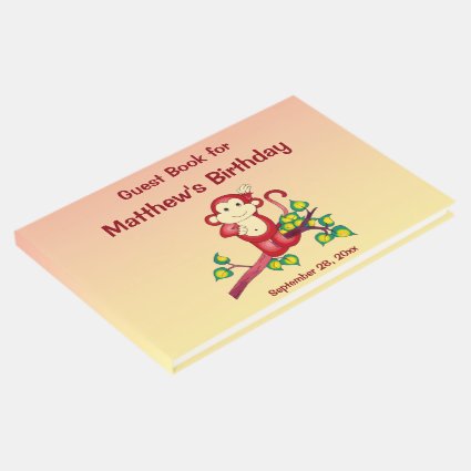 Red Monkey Animal Birthday Party Guest Book