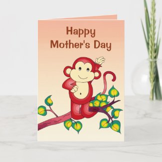 Red Monkey Animal Mothers Day Card