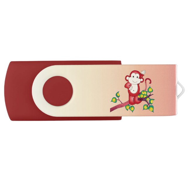 Red Monkey Animal Swivel USB 2.0 Flash Drive (Front)