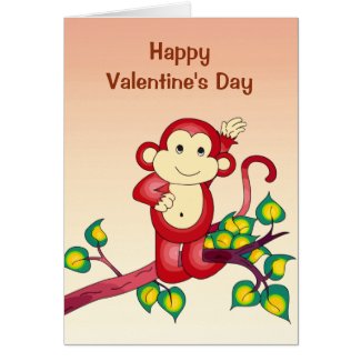 Red Monkey Animal Valentines Day Card